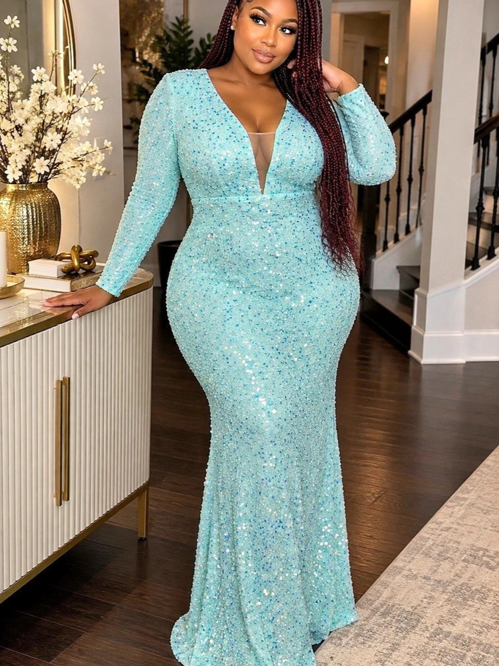 Guizhou Sequin Mermaid Maxi Dress in Blue Size Medium NWT